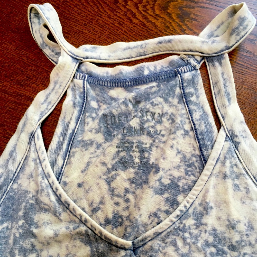 American Eagle Outfitters Tie-Dye Gray and Cream Racerback Tank Top
